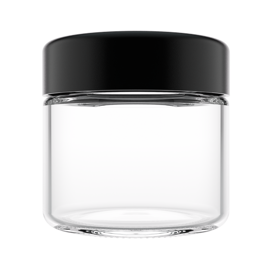 Child Resistant Glass Jar — 2 Ounce (200 qty) — Black Cap